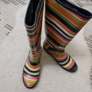 Coach Pammie Striped Rubber Boots Size 5